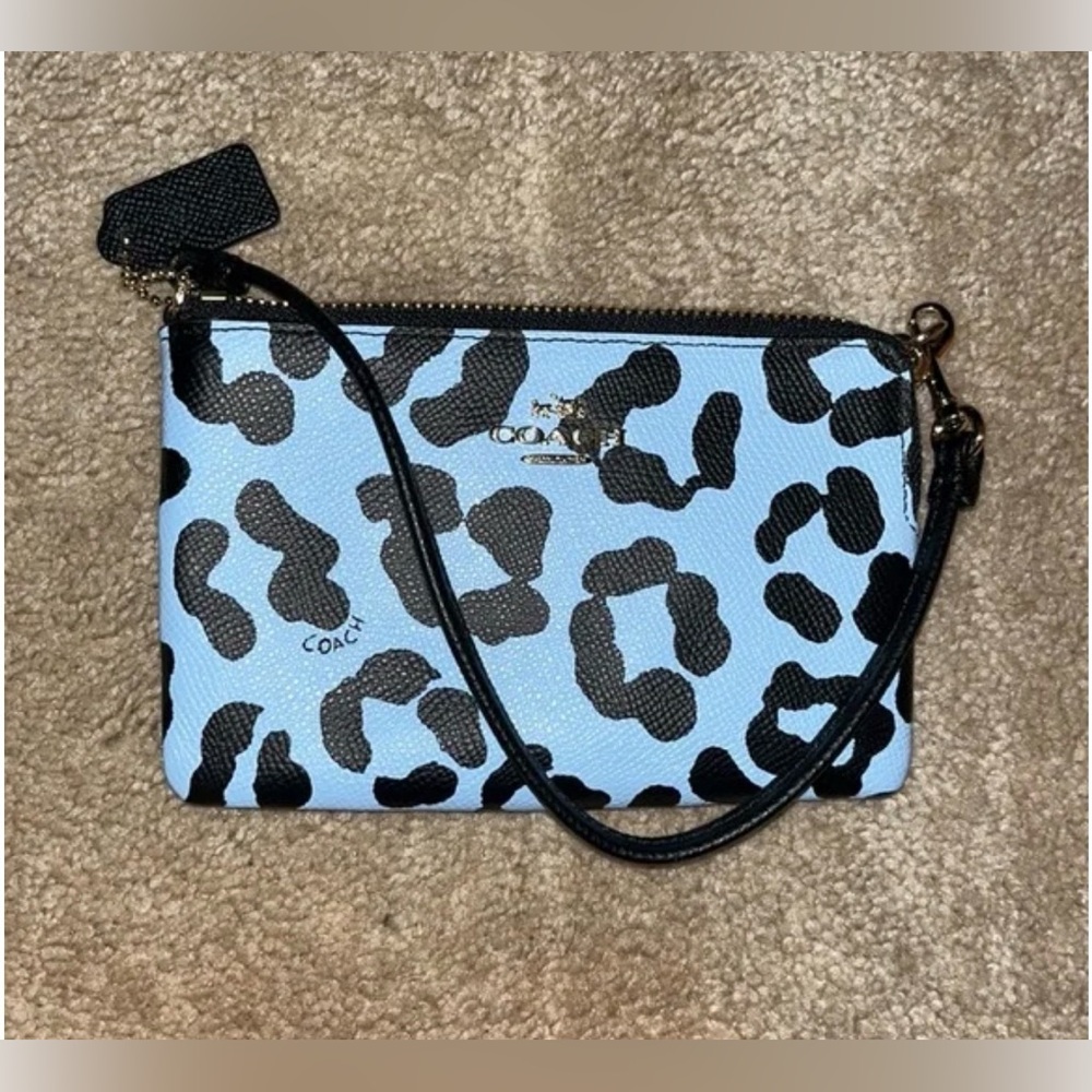 Coach Light Blue and Black Animal Print Wristlet
